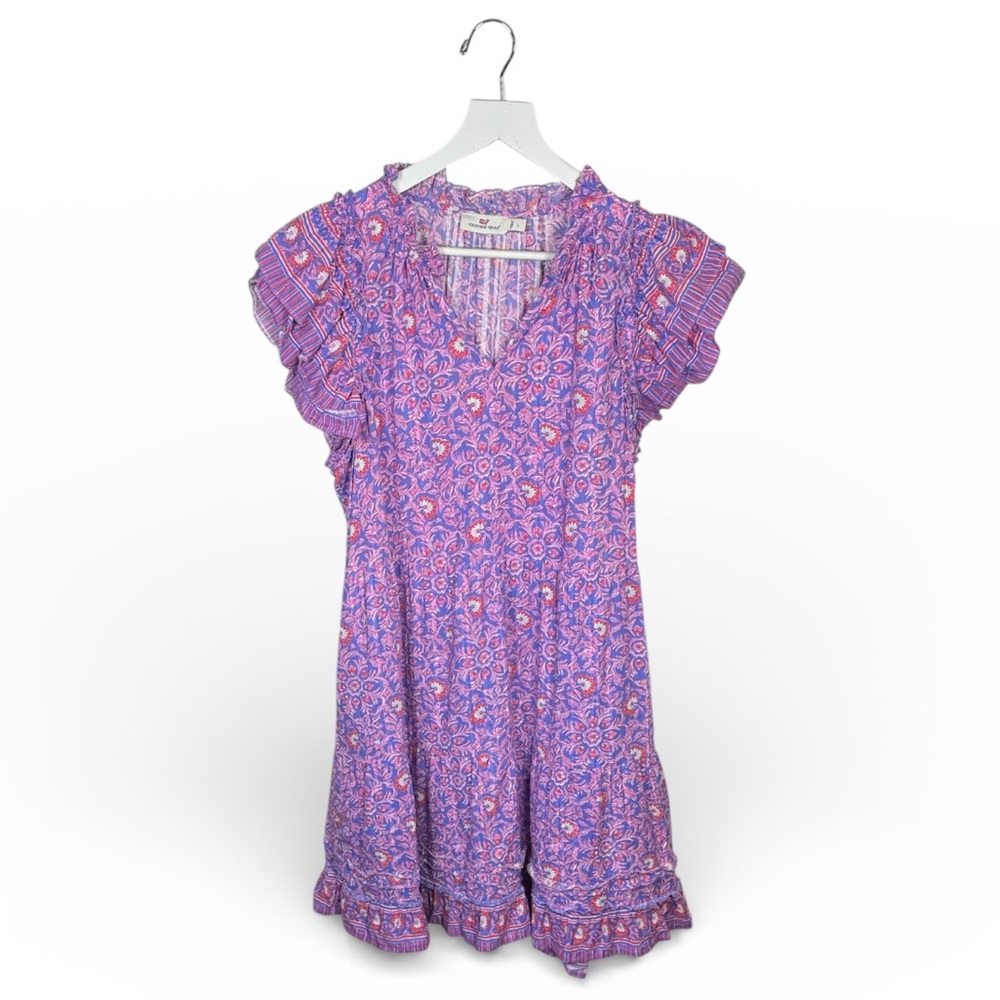 Vineyard Vines Cotton Printed Flutter Sleeve Dress with Pockets W2193 Sz L